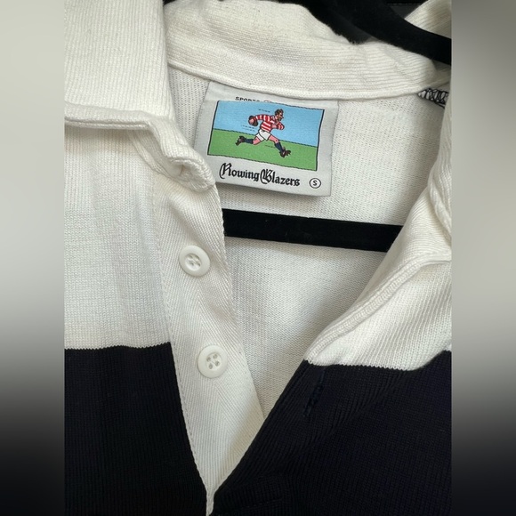 Rowing Blazers Super Heavyweight Checkered Rugby Shirt in White & Navy, Size S - Picture 3 of 5